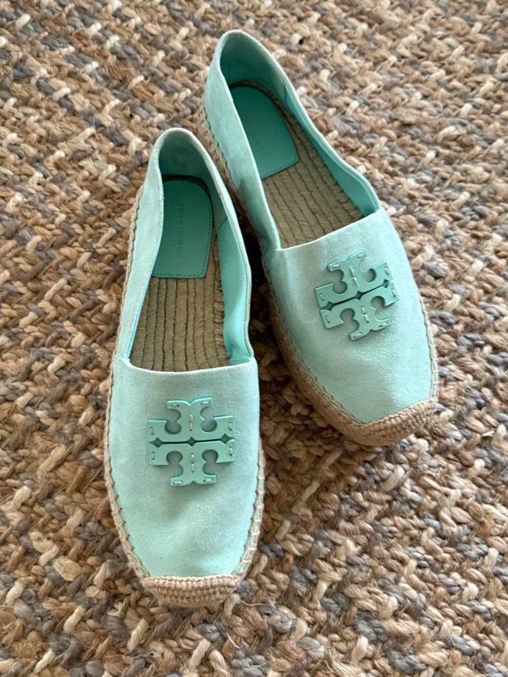 TORY BURCH ❤️🔥 SUEDE EVERLY PLATFORM ESPADRILLE IN SOFT AQUA SIZE 10.5